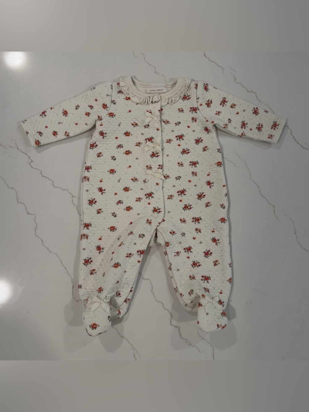 Laura Ashley Cream Floral Quilted Footed One-Piece